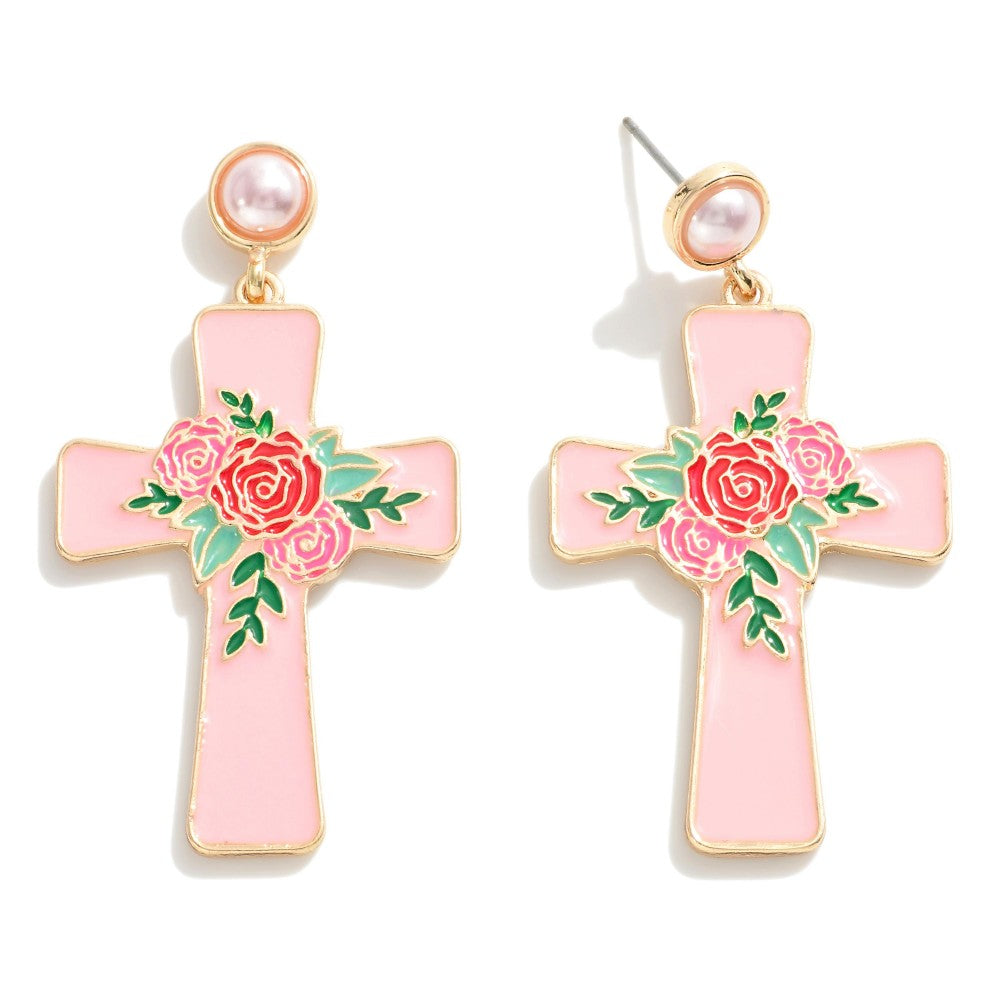 Floral Cross Earrings