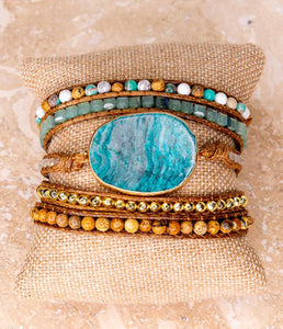 Aqua Stone Wrap Bracelet