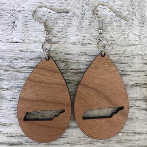 Wooden Tennessee State Cutout Earrings