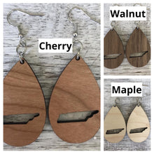 Load image into Gallery viewer, Wooden Tennessee State Cutout Earrings
